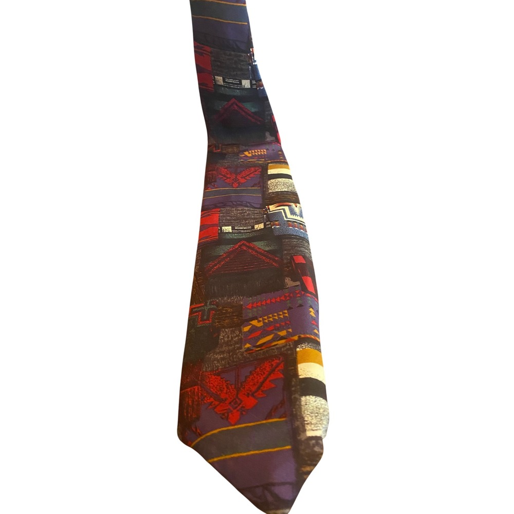 Vintage Silk Tie Mens Abstract Southwestern Geometric Italian Fabric USA‎